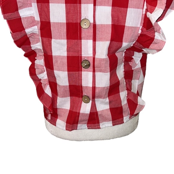 NWT Avara Brandy Red Gingham Checked Ruffle Button Back Crop Top - L - Picture 9 of 15